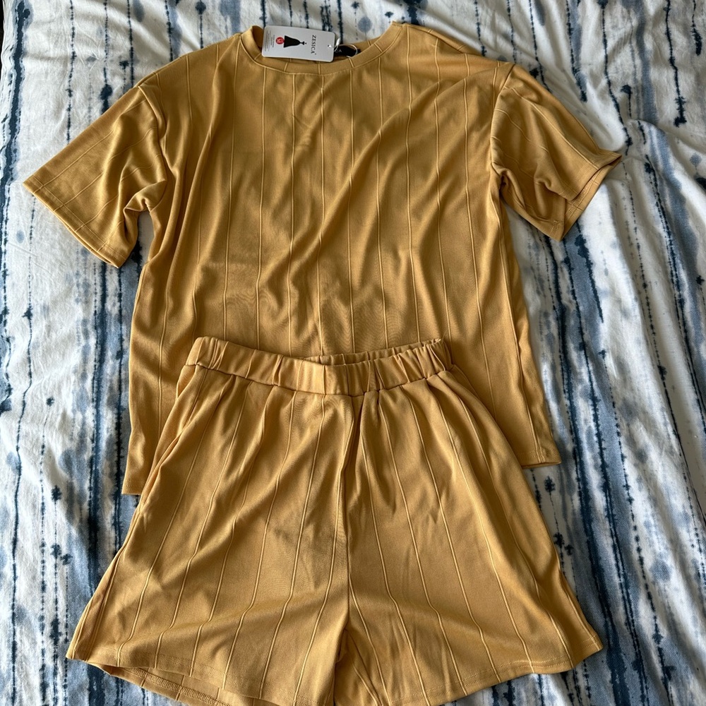 Mustard Yellow Short Sleeve & Shorts Set